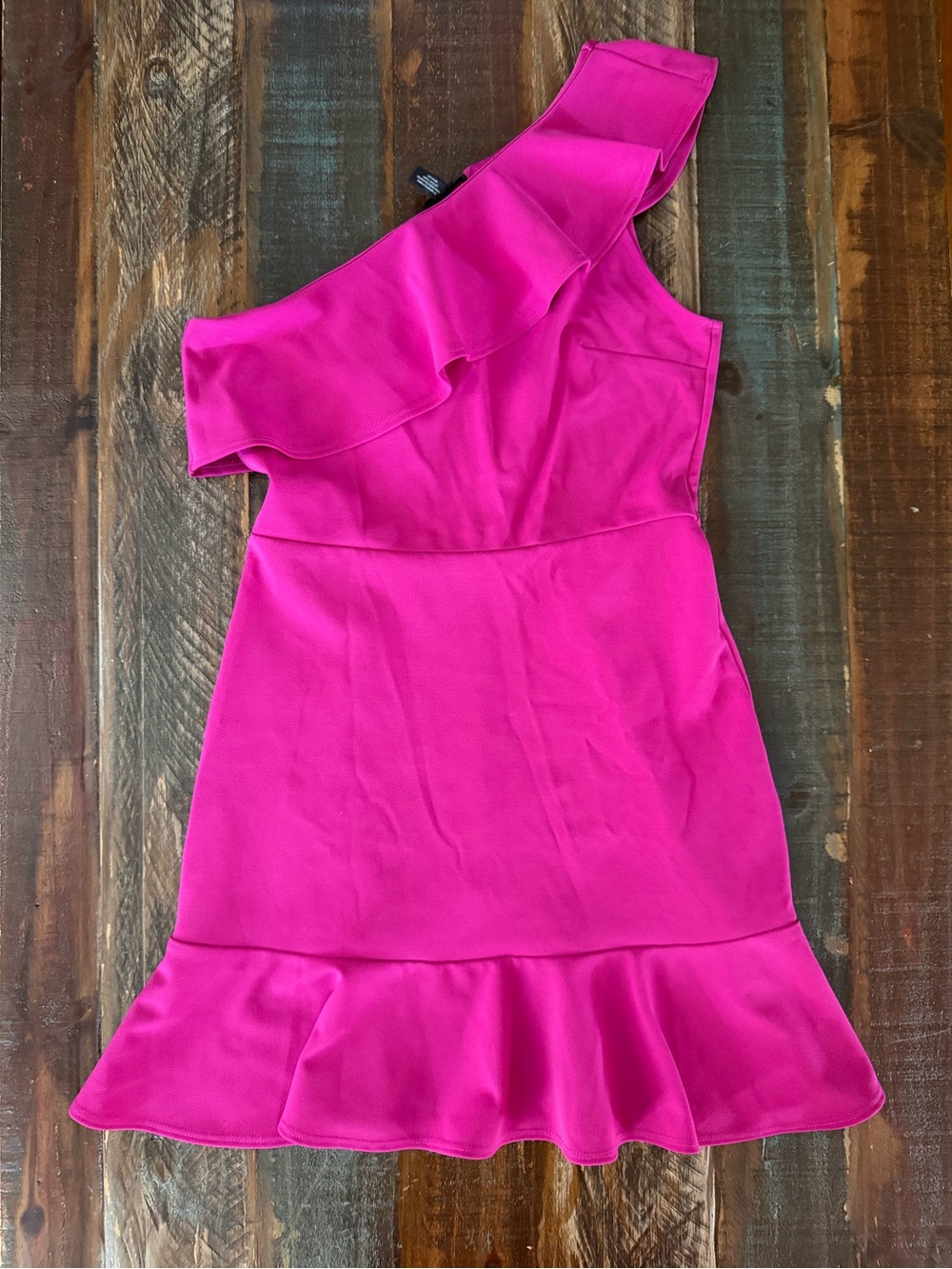 AQUA Women’s L Pink Ruffled One-Shoulder Flounce Hem Sheath Dress | SKU 0352